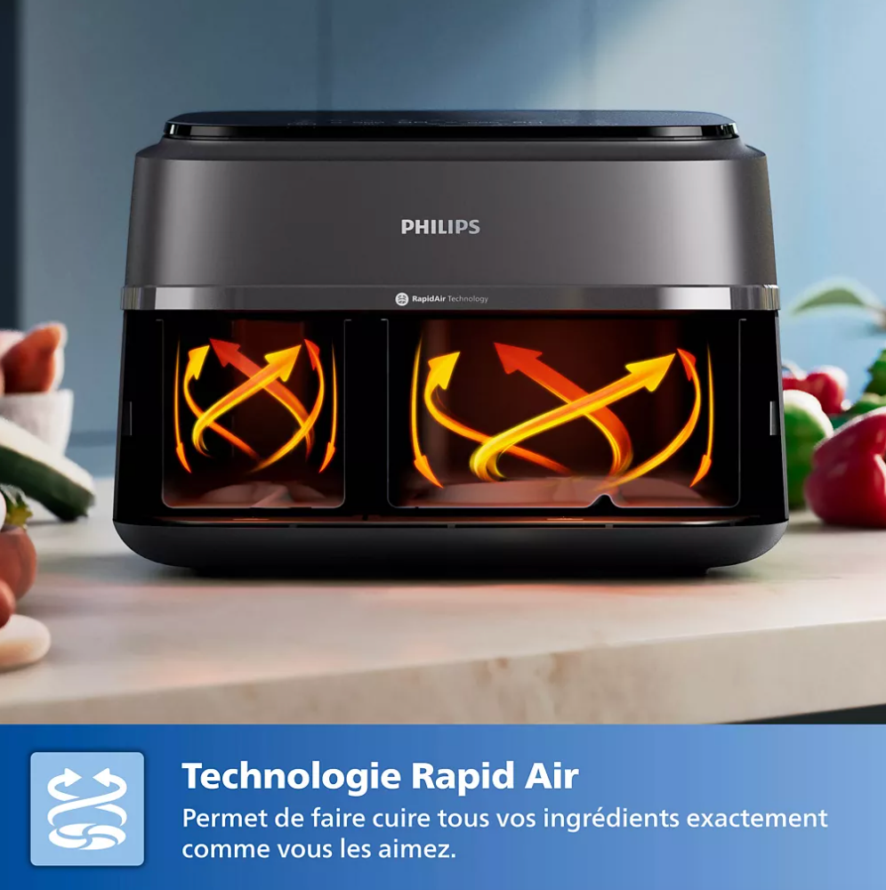PHILIPS Airfryer Série 3000 Double bac 9L